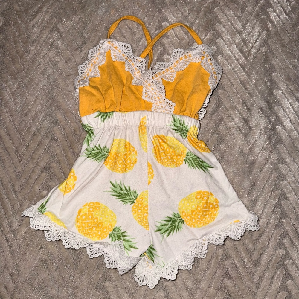 Yellow Pineapple Print Kids Romper